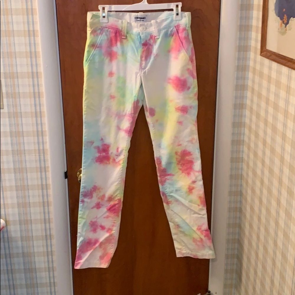 Express Tie dyed white skinny jeans